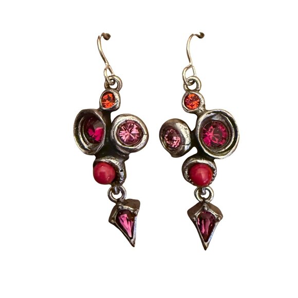 Rare Patricia Locke Colorful Geometric Silver tone Earrings Crystals 2012 - Picture 1 of 2